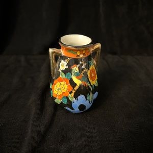Satsuma -style miniature hand painted bird vase, with handles..